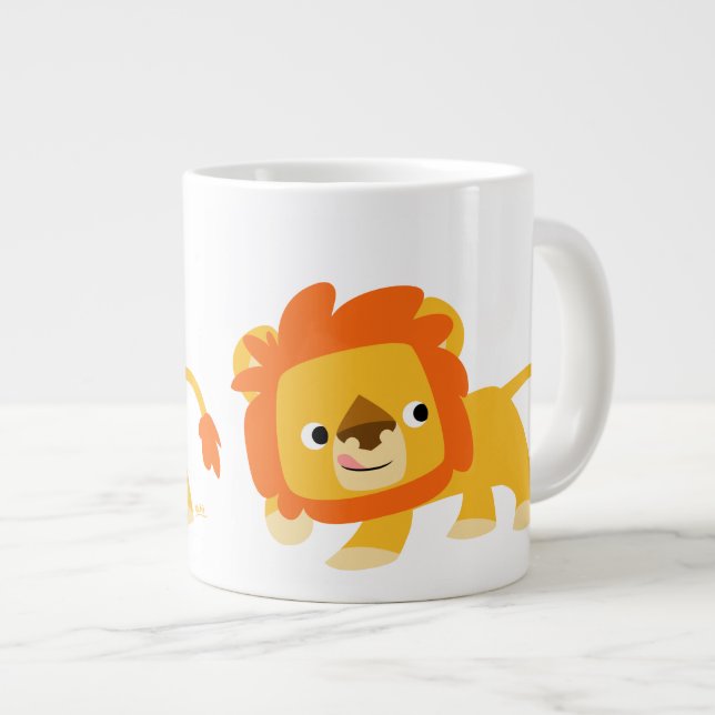 Niedliche Mischous-Cartoon-Löwe Jumbo-Tasse (Vorderseite Rechts)