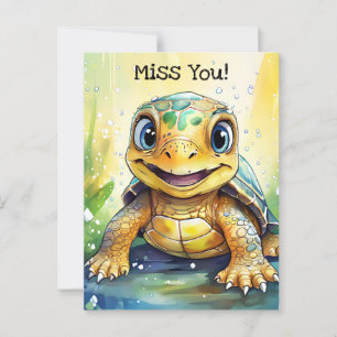 Niedliche "Miss You" Turtle Themed Postkarte