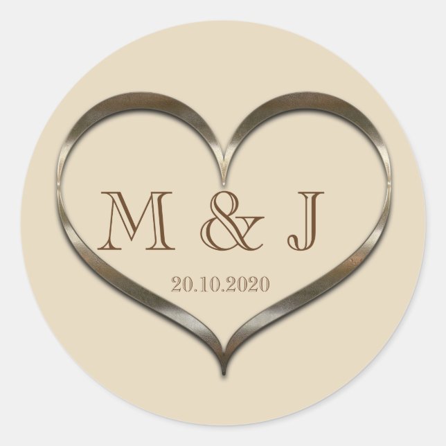 Niedliche Mit Monogramm Heart Wedding Sticker (Vorderseite)