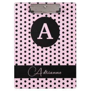 Niedliche Mit Monogramm Pink- und Schwarzpolka-Pun Klemmbrett