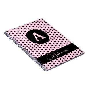 Niedliche Mit Monogramm Pink- und Schwarzpolka-Pun Notizblock