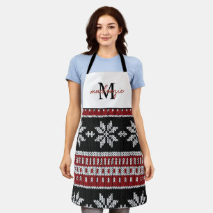 Niedliche Mit Monogramm Weihnachts-Sweater-Muster  Schürze