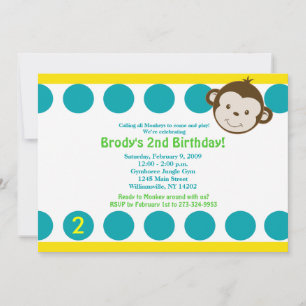 Niedliche Mod Affe Blau/Gelb Geburtstag 12x18 Einladung