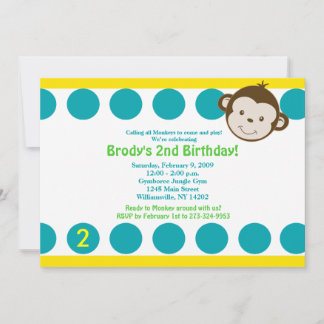 Niedliche Mod Affe Blau/Gelb Geburtstag 12x18 Einladung