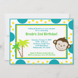 Niedliche Mod Monkey Blue & Yellow Geburtstag 12x1 Einladung