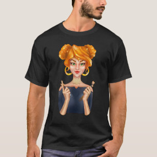 Niedliche Mode Blonde Girl Holding Makeup Brushes T-Shirt