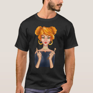 Niedliche Mode Blonde Girl Holding Makeup Brushes  T-Shirt