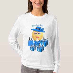 Niedliche Mode Emoji in Blau mit Shopping T-Shirt