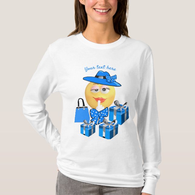 Niedliche Mode Emoji in Blau mit Shopping T-Shirt (Vorderseite)