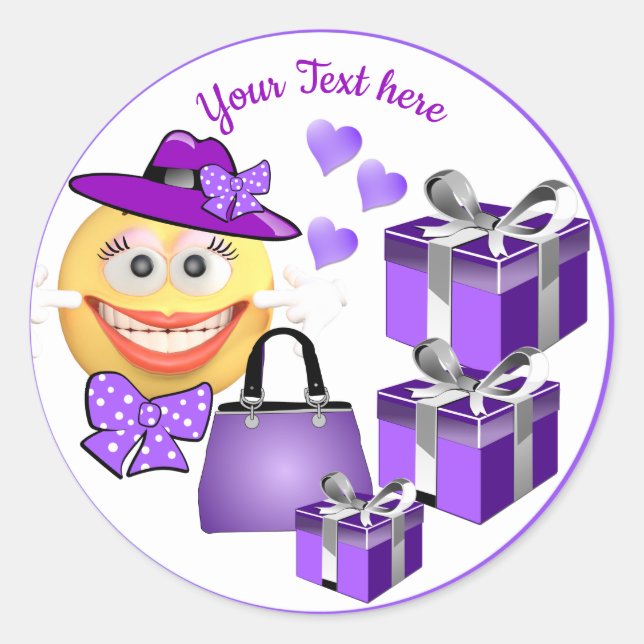 Niedliche Mode-Emoji mit Shopping Runder Aufkleber (Vorderseite)