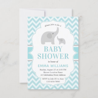 Niedliche moderne Blue Gray Elephant Boy Baby Dusc Einladung