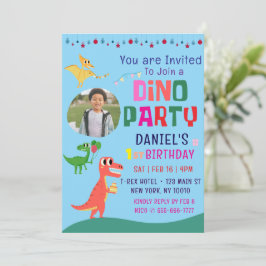 Niedliche moderne Dino Dinosaur Kid's Geburtstagsp Einladung