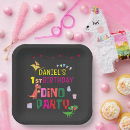 Niedliche moderne Dino Dinosaur Kid's Geburtstagsp Pappteller