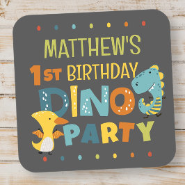 Niedliche moderne Dino Dinosaur Kid's Geburtstagsp Quadratischer Aufkleber