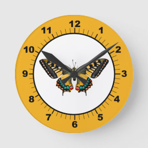 Niedliche moderne Fotografie Butterfly Yellow Runde Wanduhr