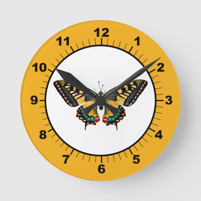Niedliche moderne Fotografie Butterfly Yellow Runde Wanduhr (Vorderseite)