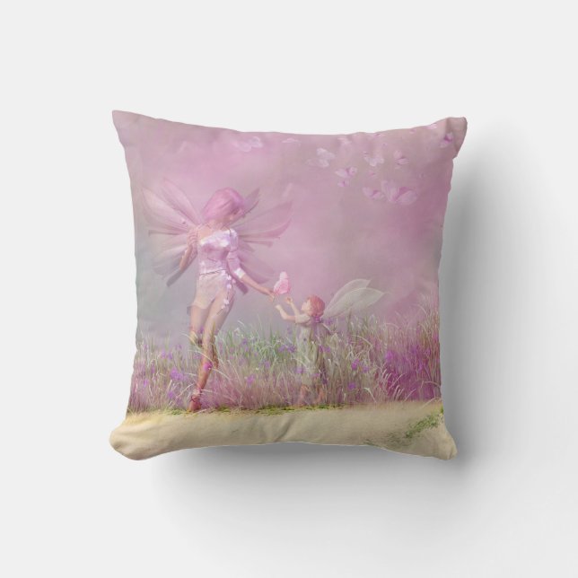 Niedliche, moderne Girl Pink Butterfly Fairies Kissen (Vorderseite)