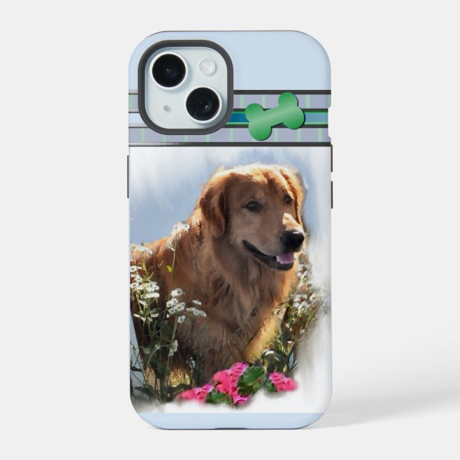Niedliche Moderne Goldene Retriever Hunde Kunst iPhone 15 Hülle (Rückseite)
