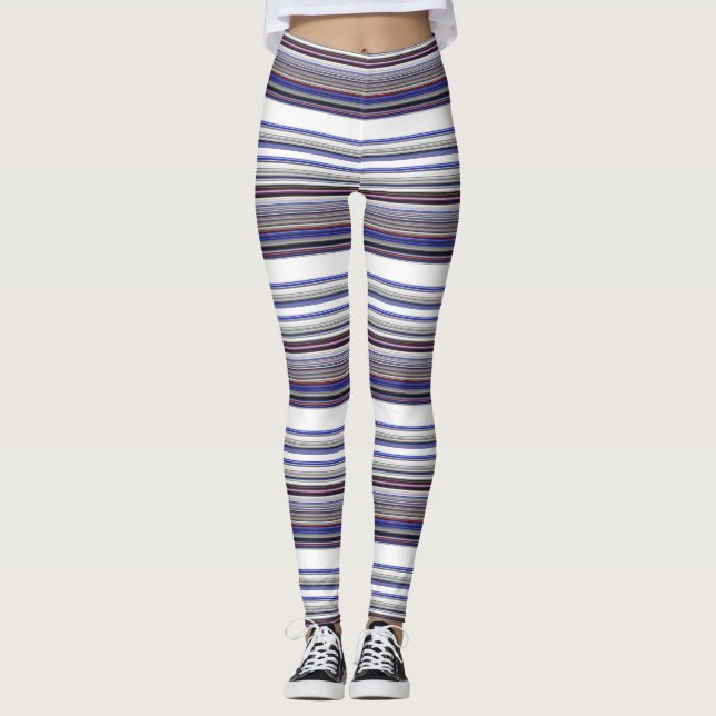 Niedliche, moderne graublaue Streifen Leggings (Vorderseite)