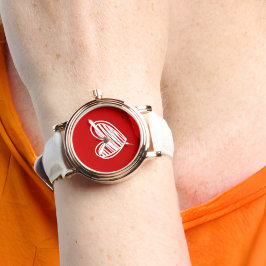 Niedliche, moderne Herzen Weiß und Rote Rose Gold  Armbanduhr