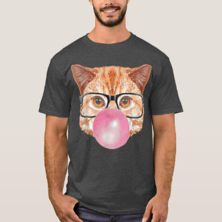 Niedliche moderne Katze mit Brille und rosa Kaugum T-Shirt