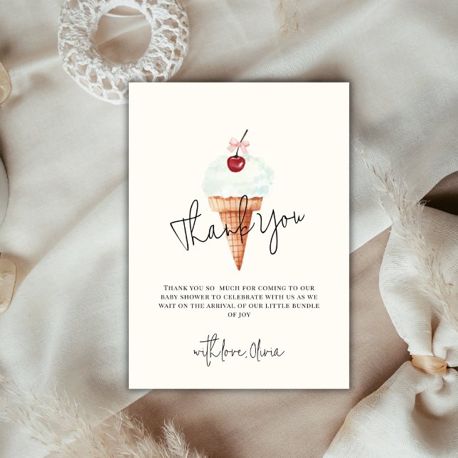 Niedliche moderne Kirschschschnecke Eiscreme Babyd Dankeskarte (Cute Modern Cherry Scoop Ice Cream Baby Shower Thank You Card)