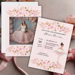 Niedliche moderne Kleine Ballerina Foto Babydusche Einladung