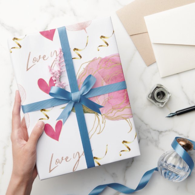 Niedliche moderne Liebe Sie Blumenhörer weiß Geschenkpapier (Schenken)