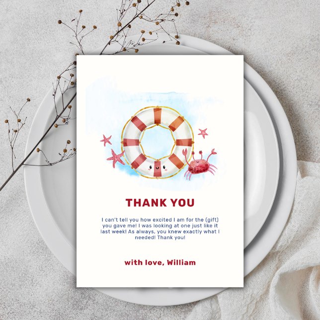 Niedliche moderne Nautical Crab Starfish Babydusch Dankeskarte (Cute Modern Nautical Crab Starfish Baby Shower Thank You Card)