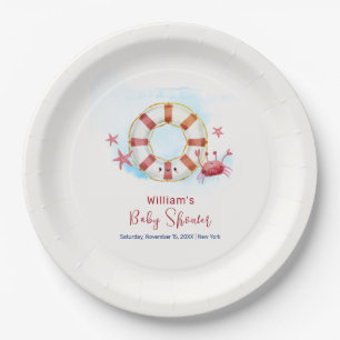 Niedliche moderne Nautical Crab Starfish Babydusch Pappteller
