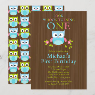 Niedliche moderne Owl 1. Geburtstag Party Einladun Einladung