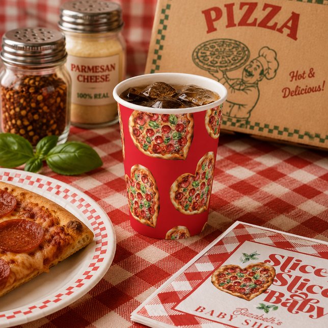 Niedliche, moderne Pizza Pappbecher (Cute Modern Red Heart Shaped Pizza Paper Cups)