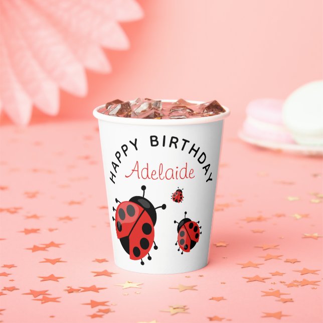 Niedliche moderne Red Ladybug Happy Birthday Custo Pappbecher (Insitu)