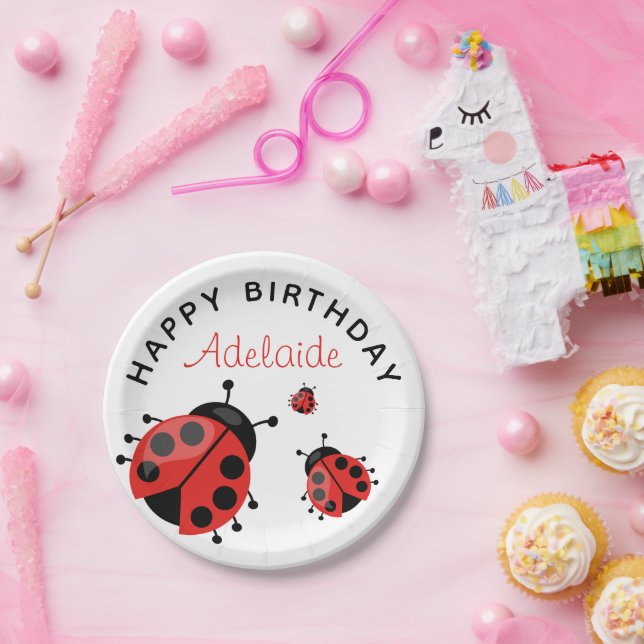 Niedliche moderne Red Ladybug Happy Birthday Custo Pappteller (Party)