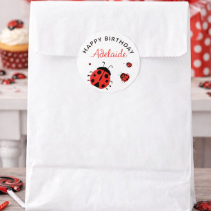 Niedliche moderne Red Ladybug Happy Birthday Custo Runder Aufkleber
