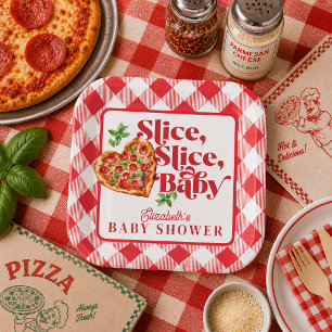 Niedliche moderne Red White Slice Slice Babydusche Pappteller