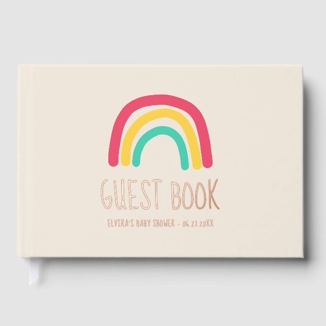 Niedliche moderne Regenbogen-Rose Gold Foil Baby D Gästebuch (Vorderseite)