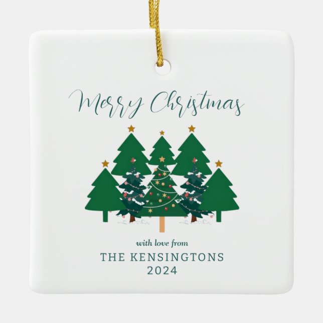 Niedliche moderne rustikale Weihnachtsbaumen Keramikornament (Vorderseite)