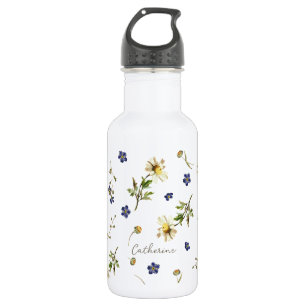 Niedliche moderne Vintage Wildblumen Name auf Elfe Edelstahlflasche