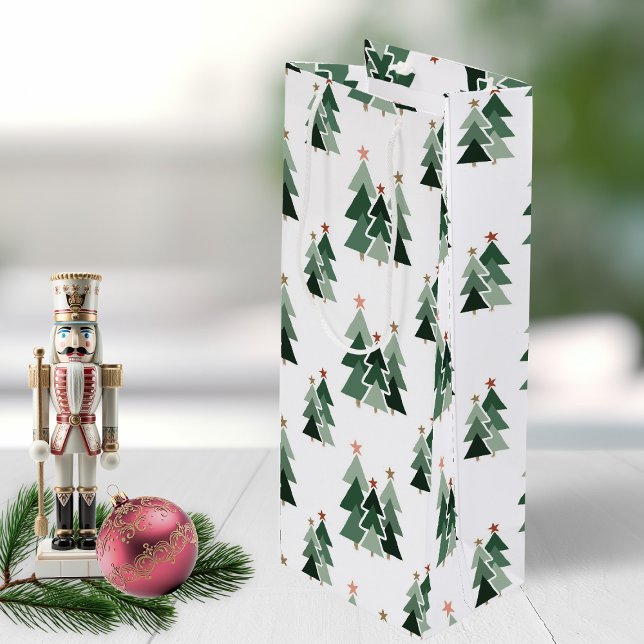Niedliche moderne Weihnachtsbäume Geschenktüte Für Weinflaschen (Cute Modern Christmas Trees Wine Gift Bag)