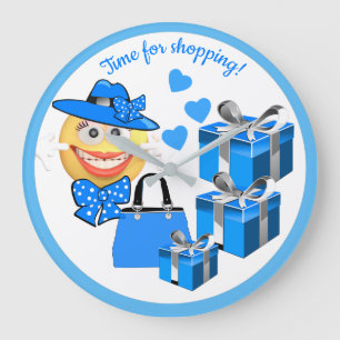 Niedliche Modewashion Emoji mit Shopping Große Wanduhr