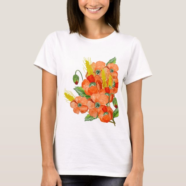 Niedliche Mohnblüten-Blume T-Shirt (Vorderseite)