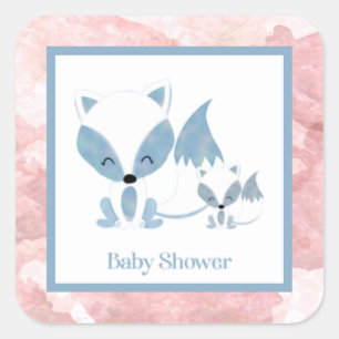 Niedliche Momma und Baby Fox Babydusche Square Auf Quadratischer Aufkleber