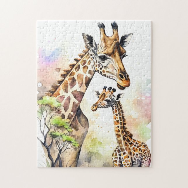 Niedliche Mommy & Baby-Giraffe Puzzle (Vertikal)