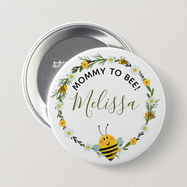 Niedliche Mommy to Bee Daisies Wreath Bee Baby Dus Button (Vorne & Hinten)