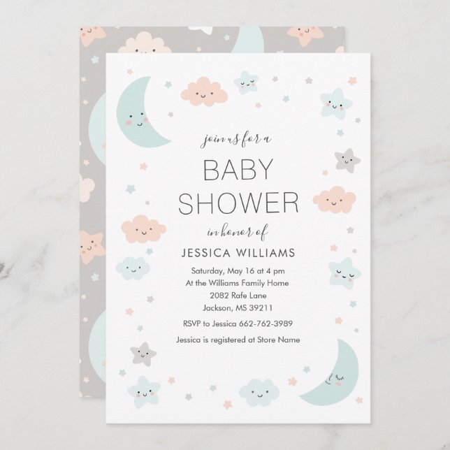 Niedliche Mond-u. Einladung (Vorne/Hinten)