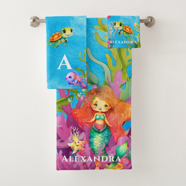 Niedliche Mongram Meerschildkröte-Dolphin Badhandtuch Set (Insitu)