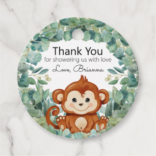 Niedliche Monkey Greenery Baby Dusche Vielen Dank Geschenkanhänger