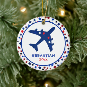 Niedliche Monogram Airplane Stars Weihnachten Keramik Ornament