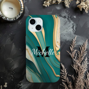 Niedliche Monogram Aqua Gold Fluid Art Marmorästhe Case-Mate iPhone Hülle